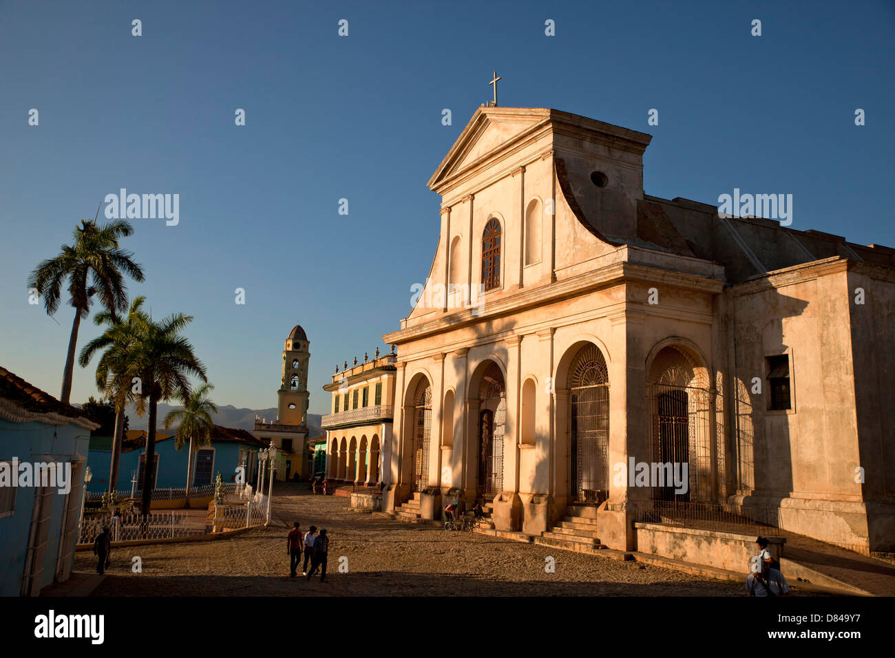 bell tower of the Convento de San Francisco and the Church of the Holy Trinity on the square Plaza Mayor in Trinidad, Cuba, Stock Photo
