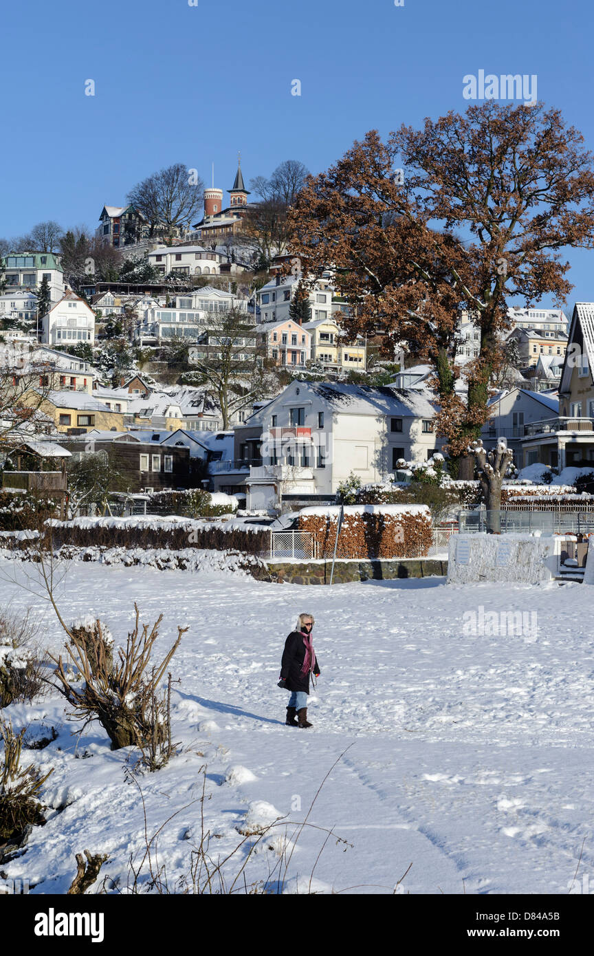 Winter in Blankenese, view of  Süllberg, Hamburg, Germany Stock Photo