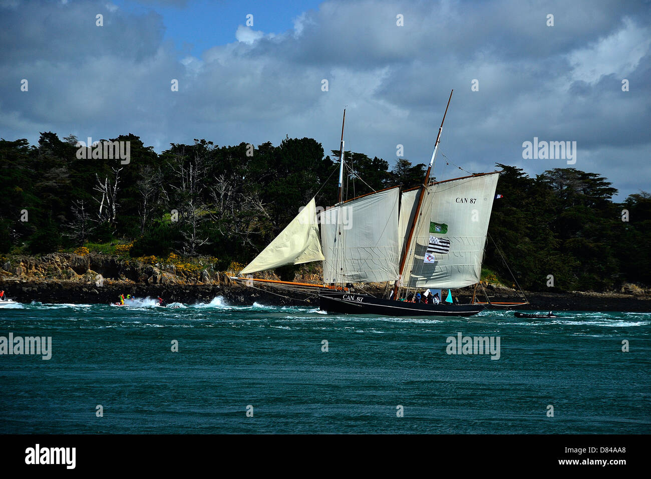 Traditional fishing boat (Bisquine), french lugger 'La Cancalaise' (home port Cancale, Brittany, France). Stock Photo
