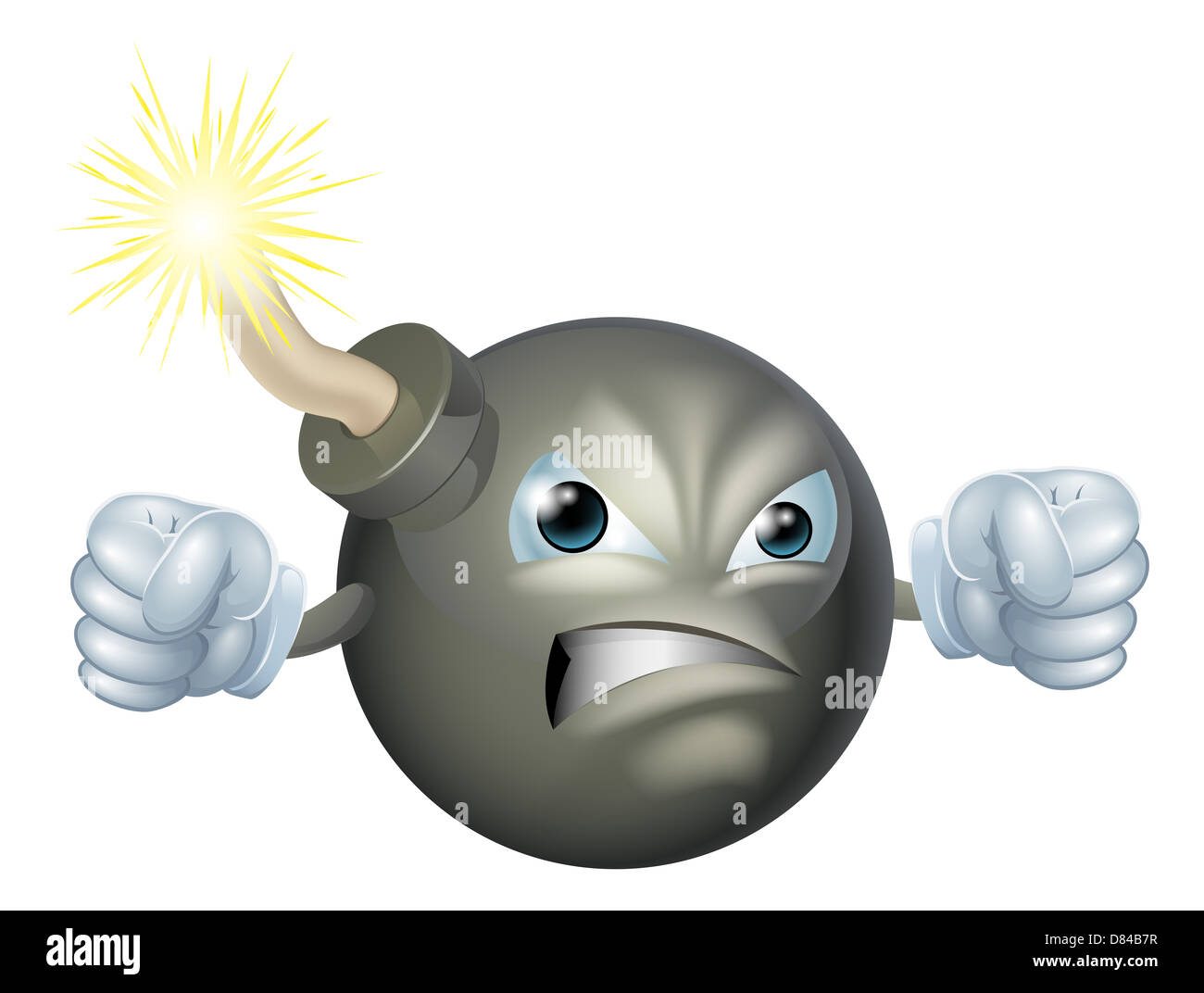 An illustration of an angry looking cartoon bomb character Stock Photo