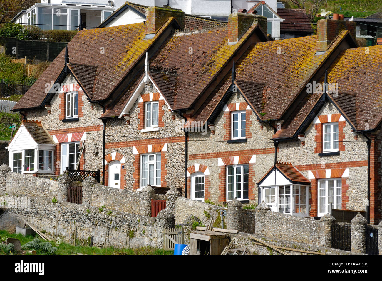 Row of seafront victorian terraced houses Beer Devon england uk Stock Photo Alamy