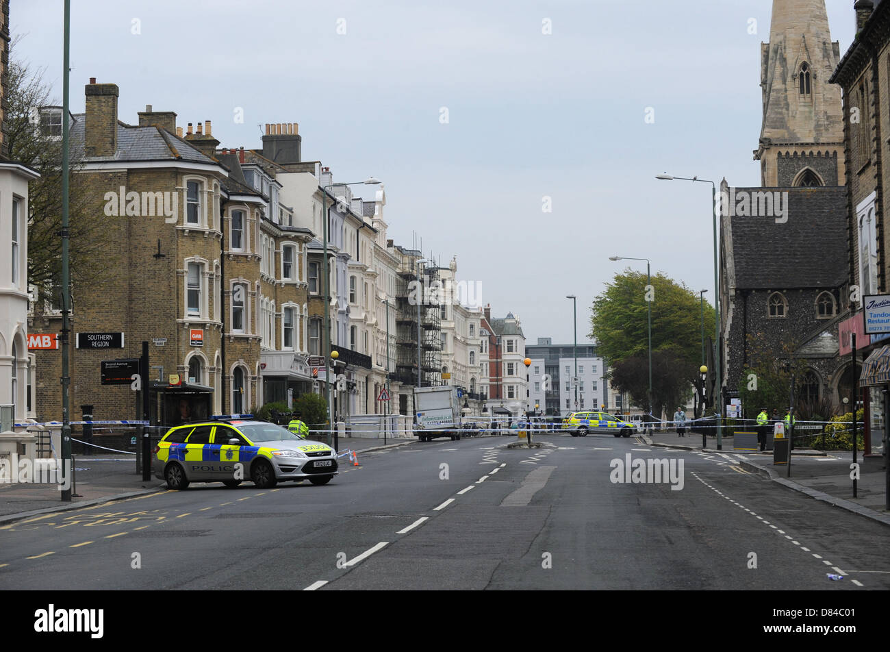 Hove Sussex UK 19 May 2013 - Police at the scene of a murder where a man was shot dead in Hove Stock Photo