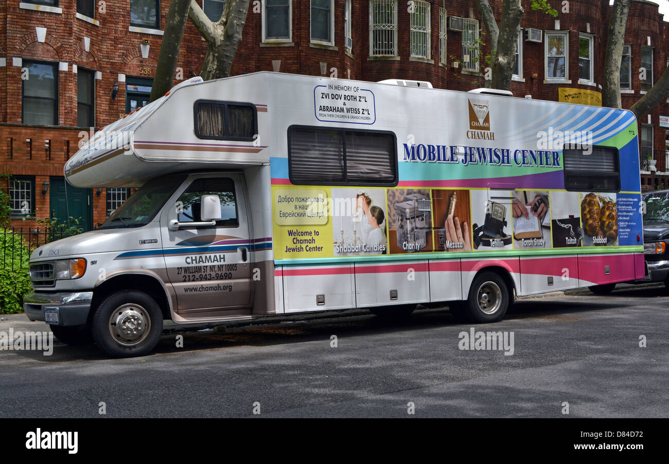 A mobile Jewish Center, part of an outreach program by the Lubavitch Jews inspired by the Rebbe, Menachem Mendel Schneerson. Stock Photo