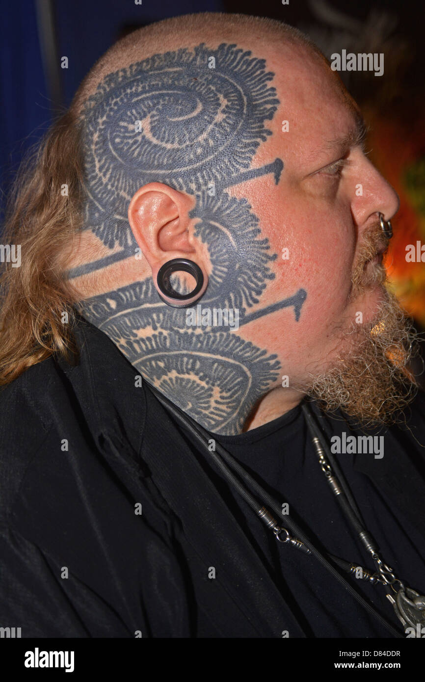 Paul Booth a man with face tattoos at the 16th Annual New York City Tattoo Convention in Manhattan. Stock Photo