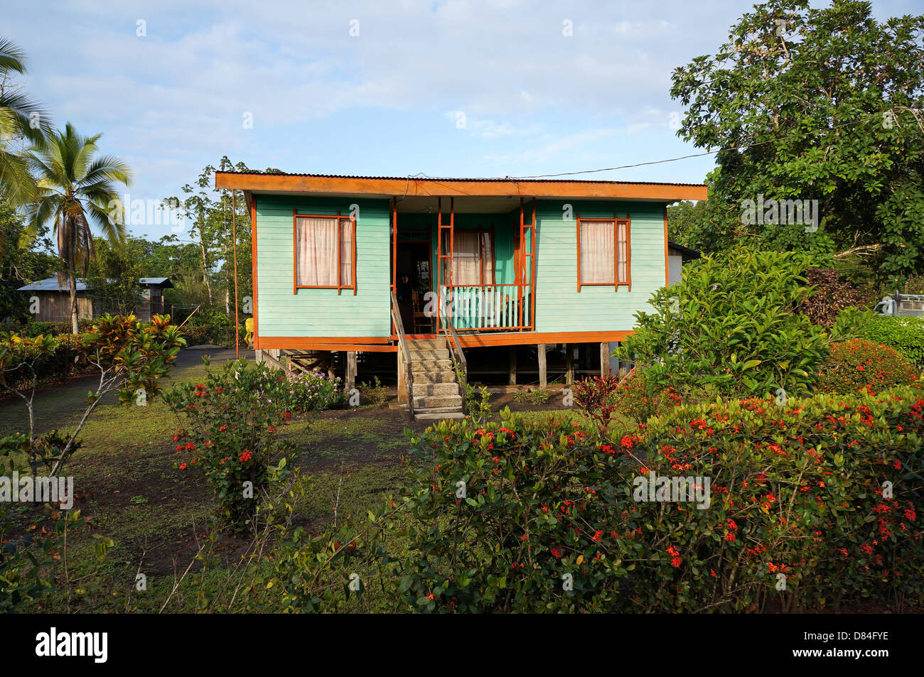 Typical rustic Caribbean house in Costa Rica, Manzanillo, Central America Stock Photo