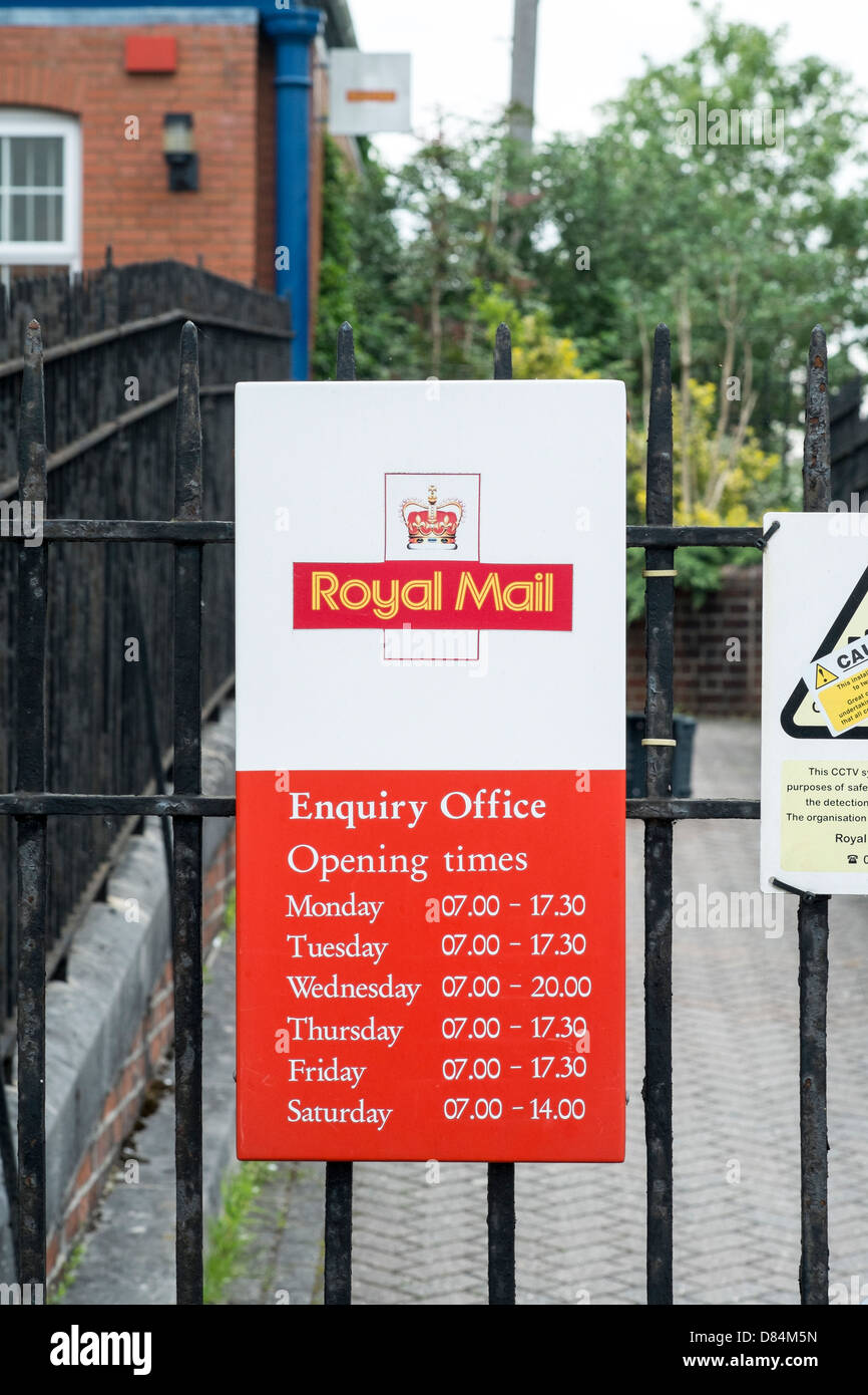 Royal Mail sorting office opening times sign Stock Photo Alamy