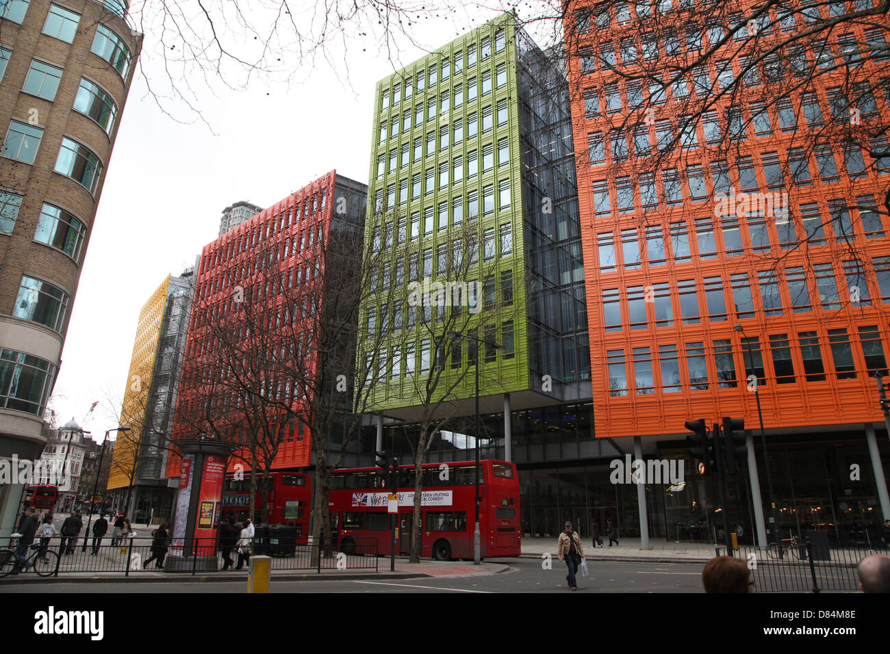 These brightly colored offices are  Central St Giles office development containing the London offices of Google. Stock Photo