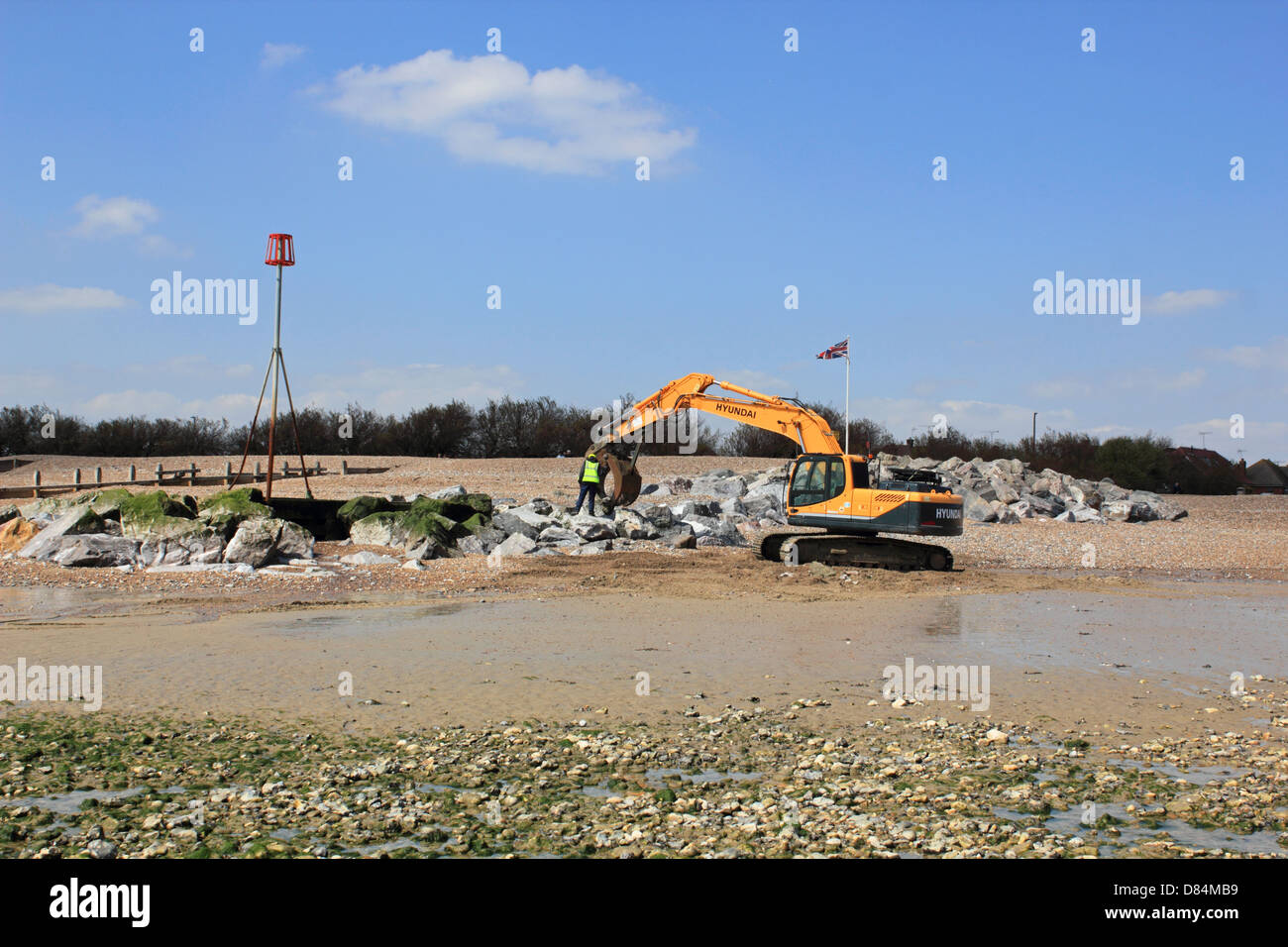 Repairing the sea defences at GoringbySea, West Sussex, England UK