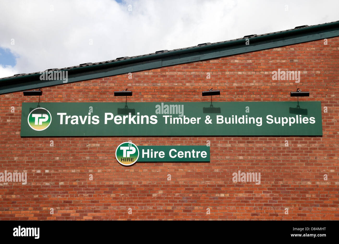 Sign for a Travis Perkins Building Supplies Hire Centre, York, UK Stock Photo