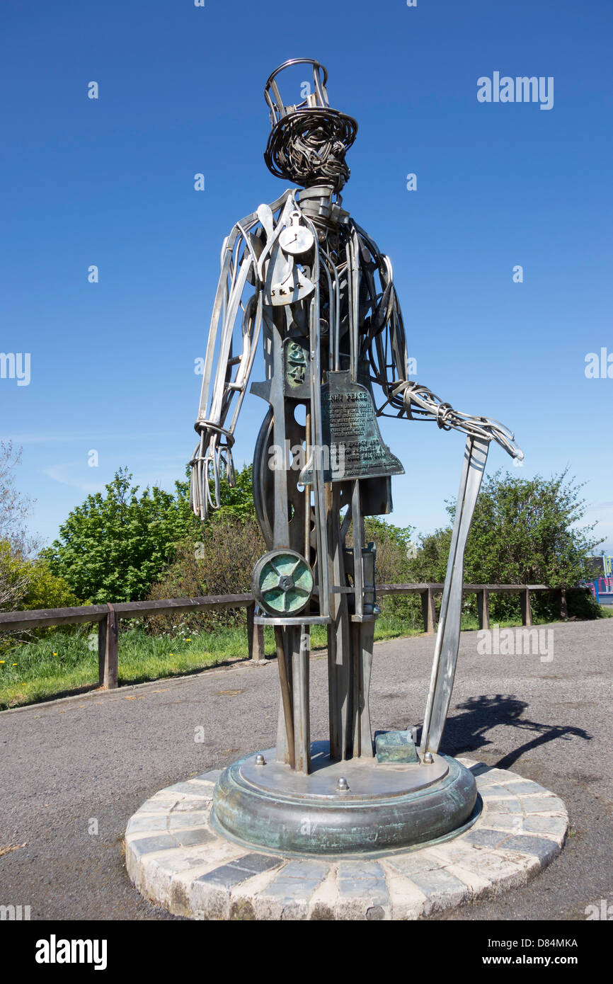 A sculpture made of machine parts representing Henry Pease prominent Quaker Victorian business man and founder of Saltburn Stock Photo