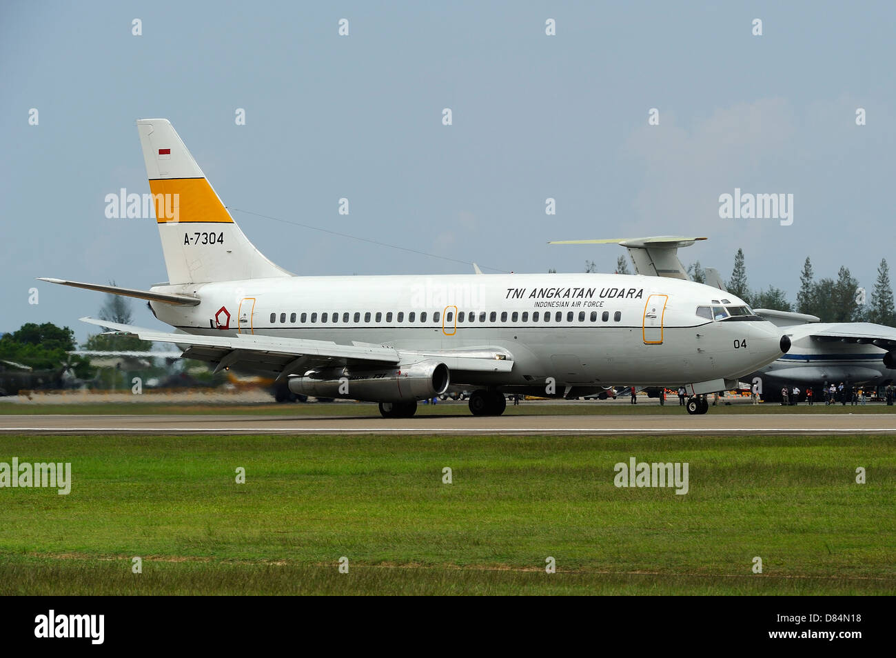 March 26, 2013 - A Boeing 737-200 of the Indonesian Air Force landing at Langkawi Airport, Malaysia. Stock Photo