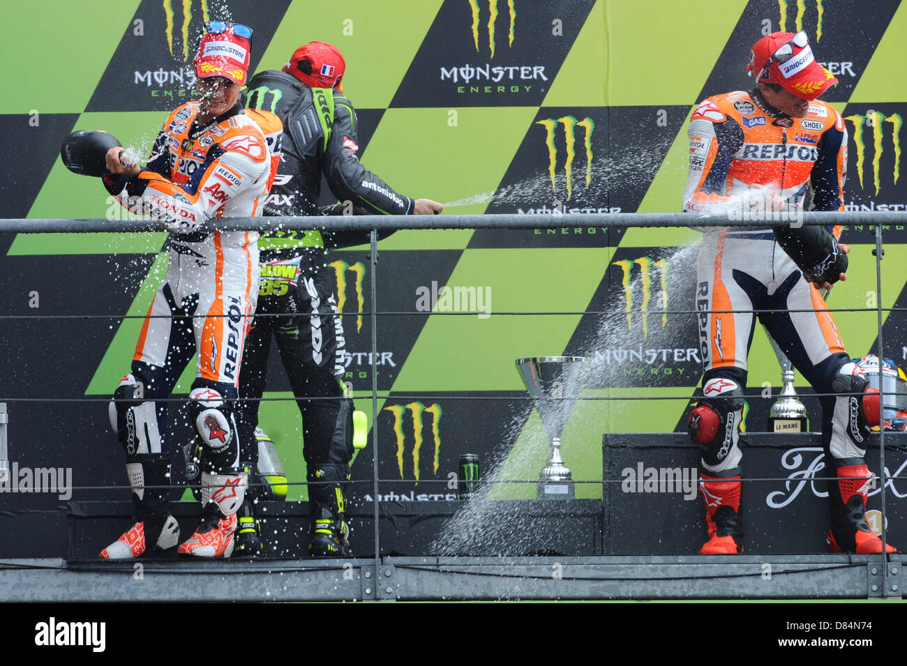 Le Mans, France. 19th May, 2013. The winners of the Moto GP World Championship from the Le Mans racing circuit. Stock Photo