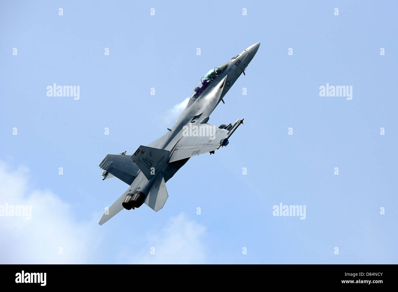 An F/A-18 Super Hornet of the U.S. Navy in flight over Langkawi Airport, Malaysia. Stock Photo