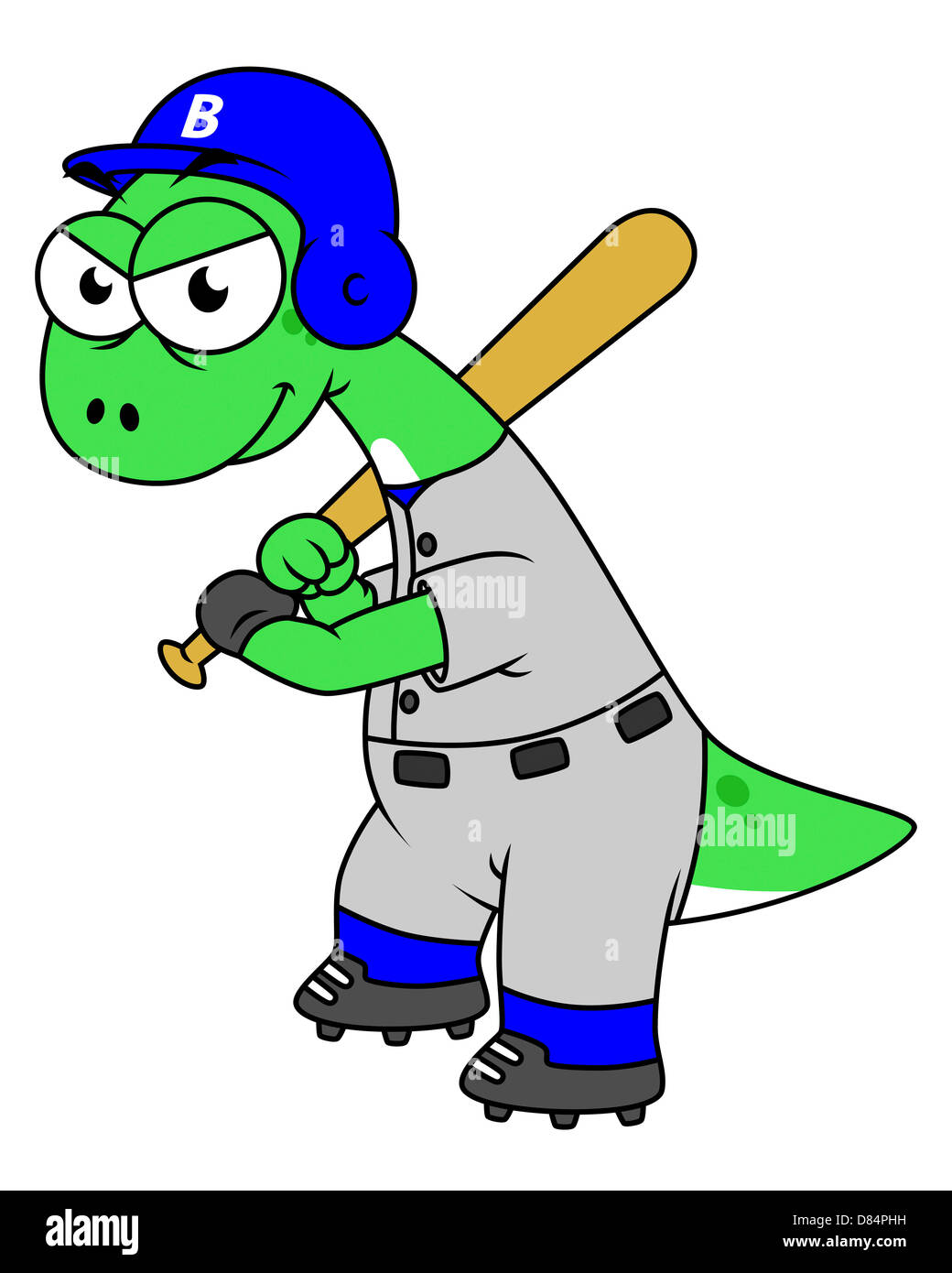 Illustration of a Brontosaurus baseball player. Stock Photo