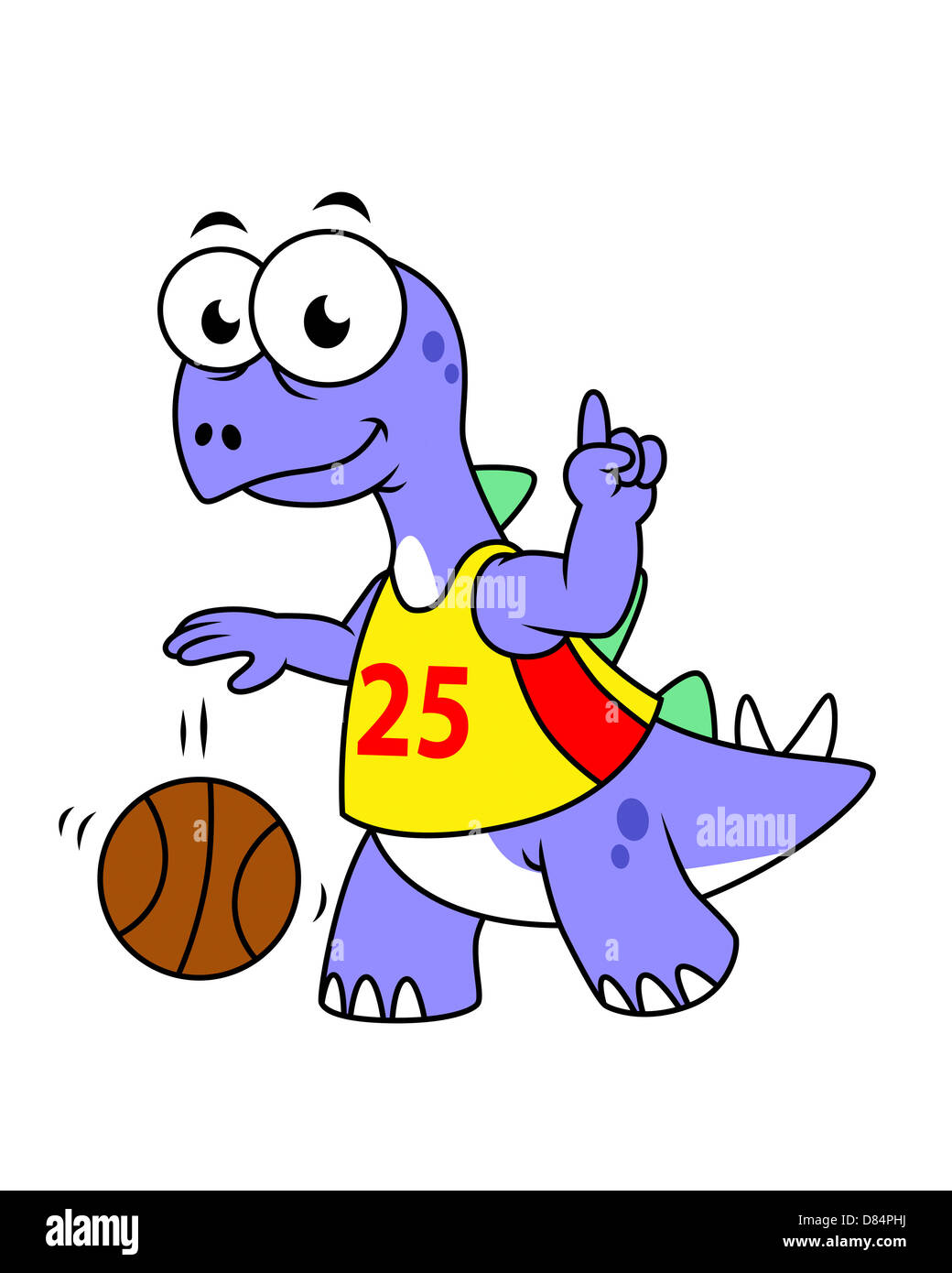 Illustration of a Stegosaurus playing basketball. Stock Photo