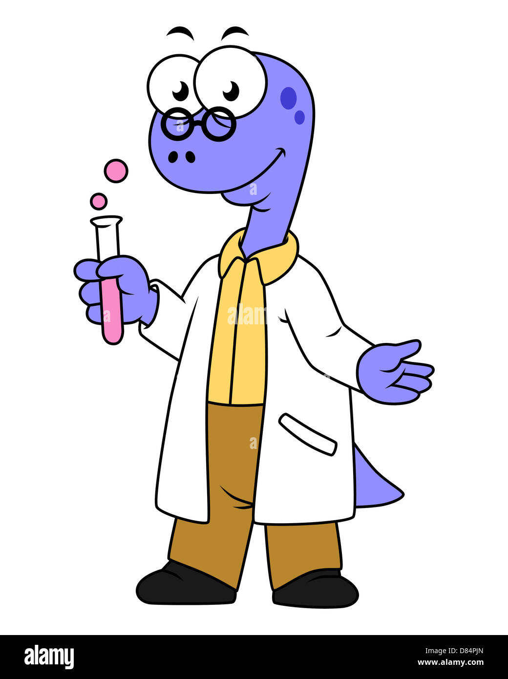 Illustration of a Brontosaurus chemist. Stock Photo