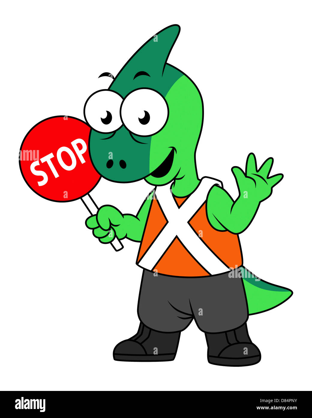 Illustration of a Parasaurolophus traffic enforcer. Stock Photo