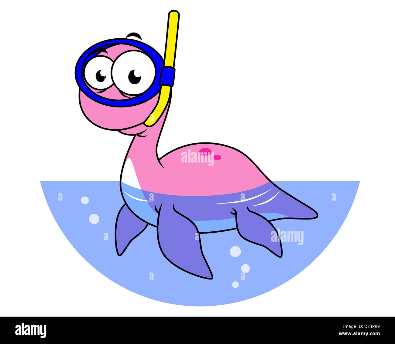 Illustration of a snorkeling Loch Ness Monster. Stock Photo