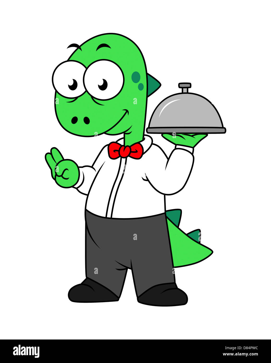 Illustration of a Tyrannosaurus Rex food waiter. Stock Photo