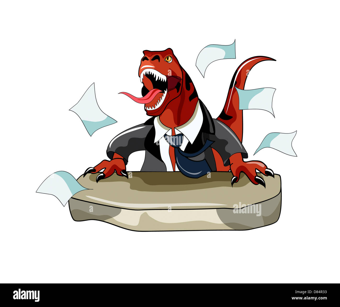 Illustration of a Tyrannosaurus Rex boss sitting at a desk. Stock Photo