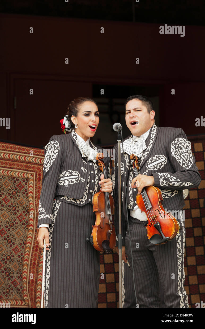 Mexican Mariachi singers and dancers performing in Centennial Square at Africa FestVictoria