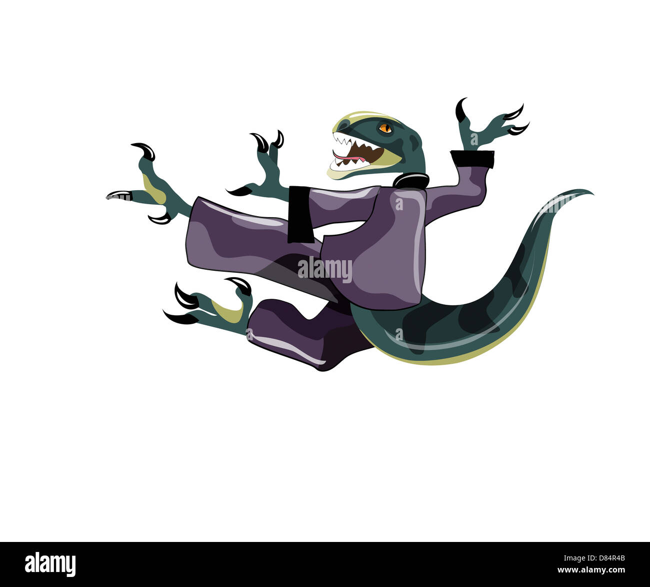 Illustration of a Raptor performing karate. Stock Photo