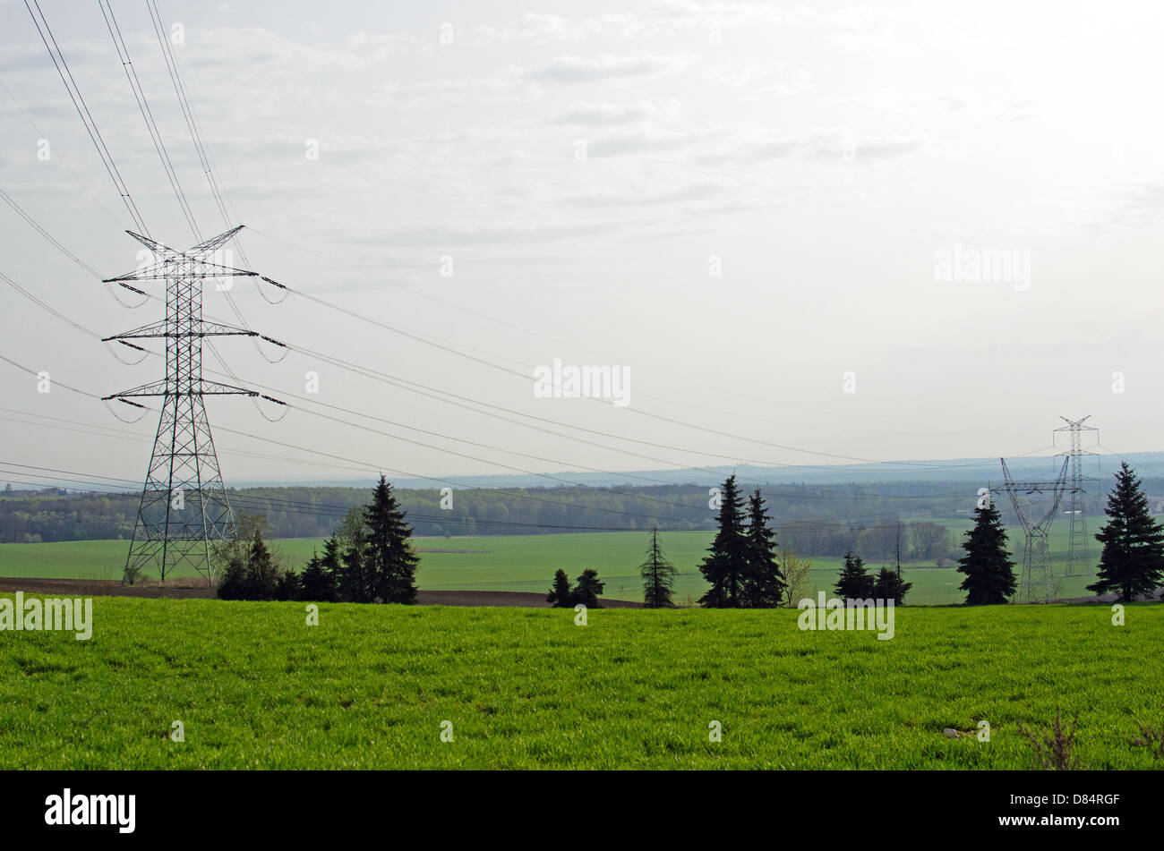 Photo of high voltage lines Stock Photo - Alamy