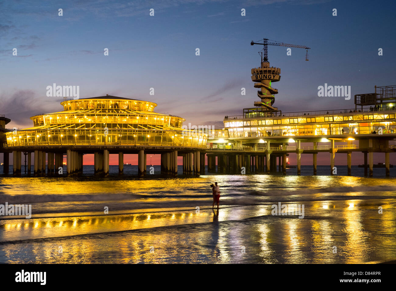 The pier in Scheveningen at night, The Hague, Netherlands Stock