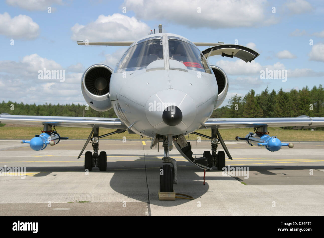 Jamming pods on a Learjet, offering electronic warfare training to NATO