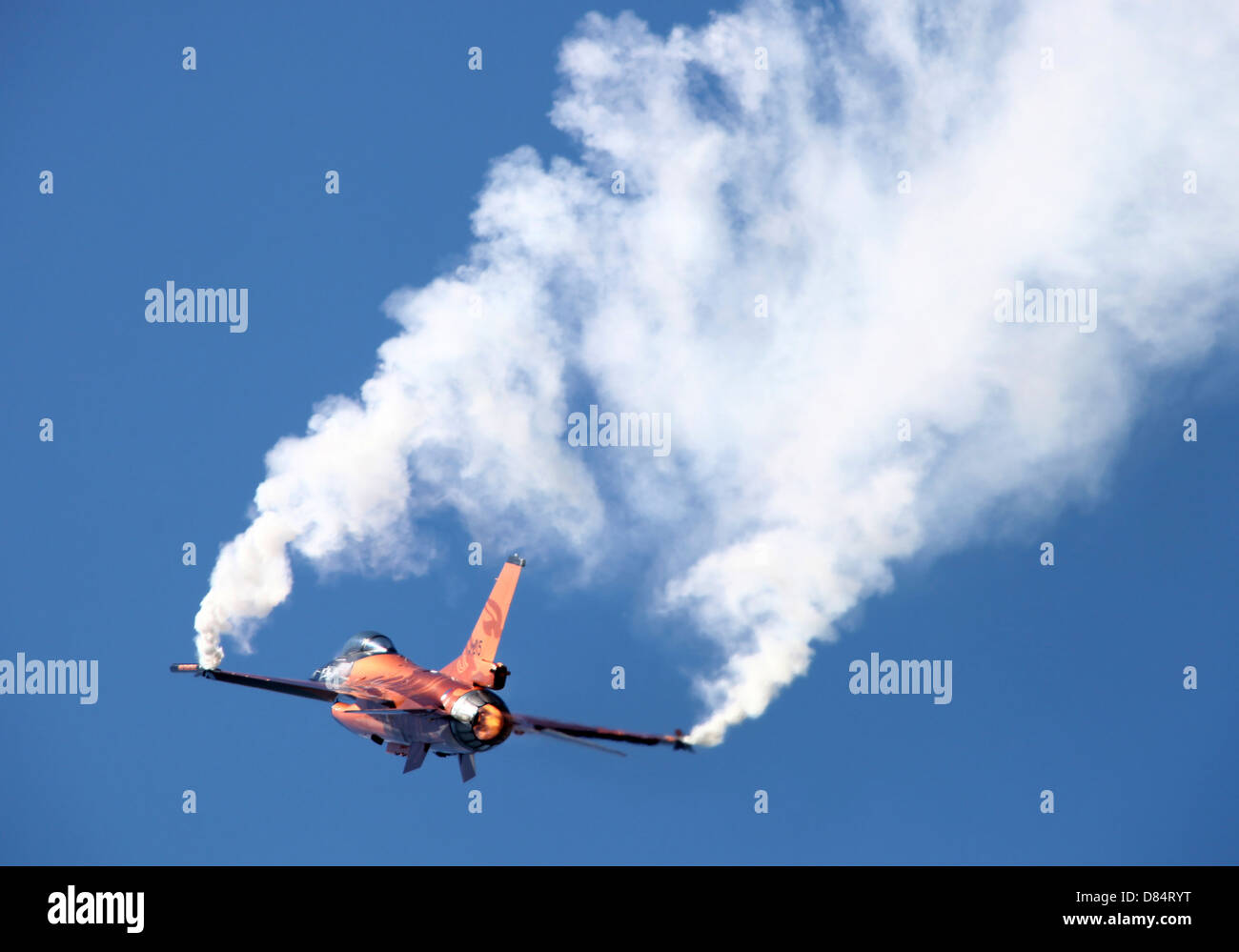 Dutch Air Force F-16A during a turning and burning demonstration in Belgium. Stock Photo