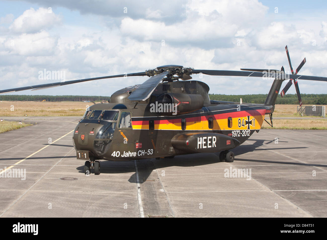 A German Army CH53G helicopter in markings celebrating 40 years of