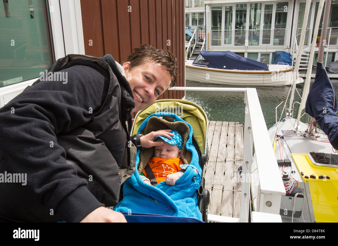 A floating house in Ijburg, Amsterdam, built to counteract increased flooding and sea level rise. Stock Photo