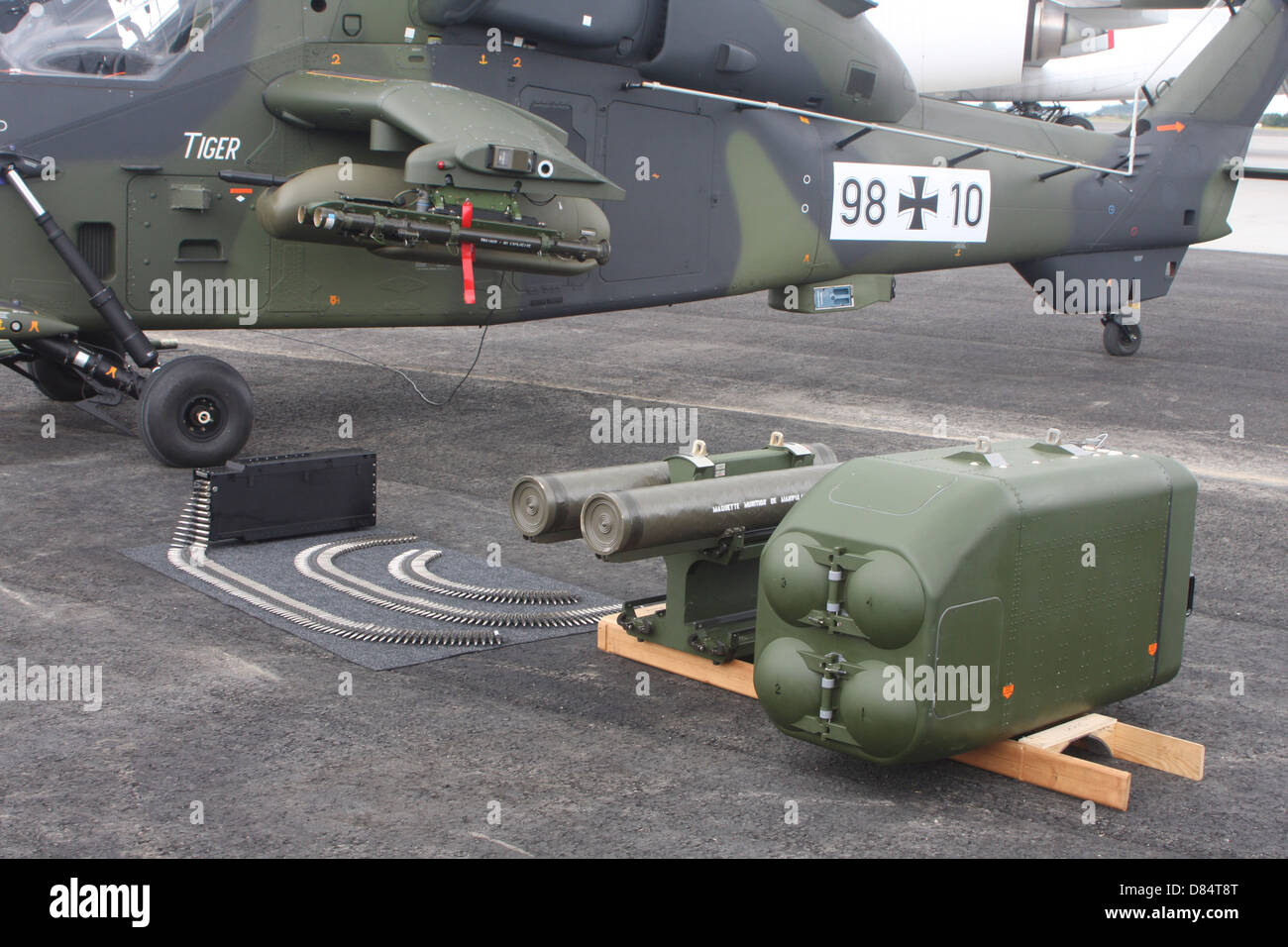 German Army Tiger helicopter and its weaponry, Schoenefeld Airport, Germany. Stock Photo