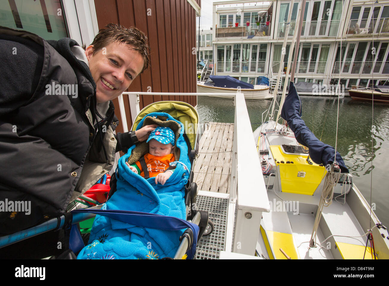 A floating house in Ijburg, Amsterdam, built to counteract increased flooding and sea level rise. Stock Photo