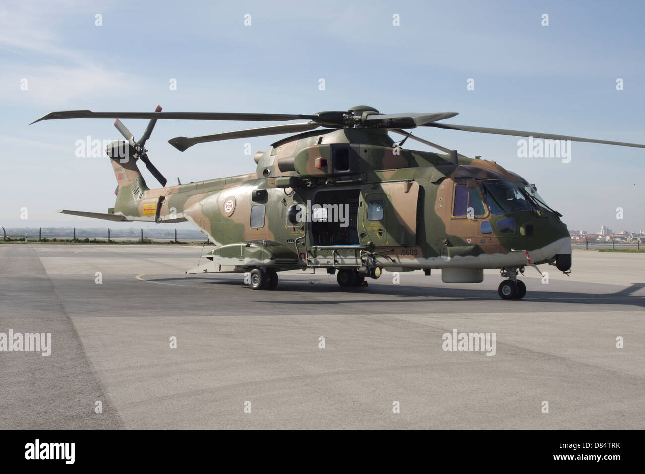 An EH101 utility helicopter of the Portuguese Air Force, Montijo Air Base, Portugual. Stock Photo