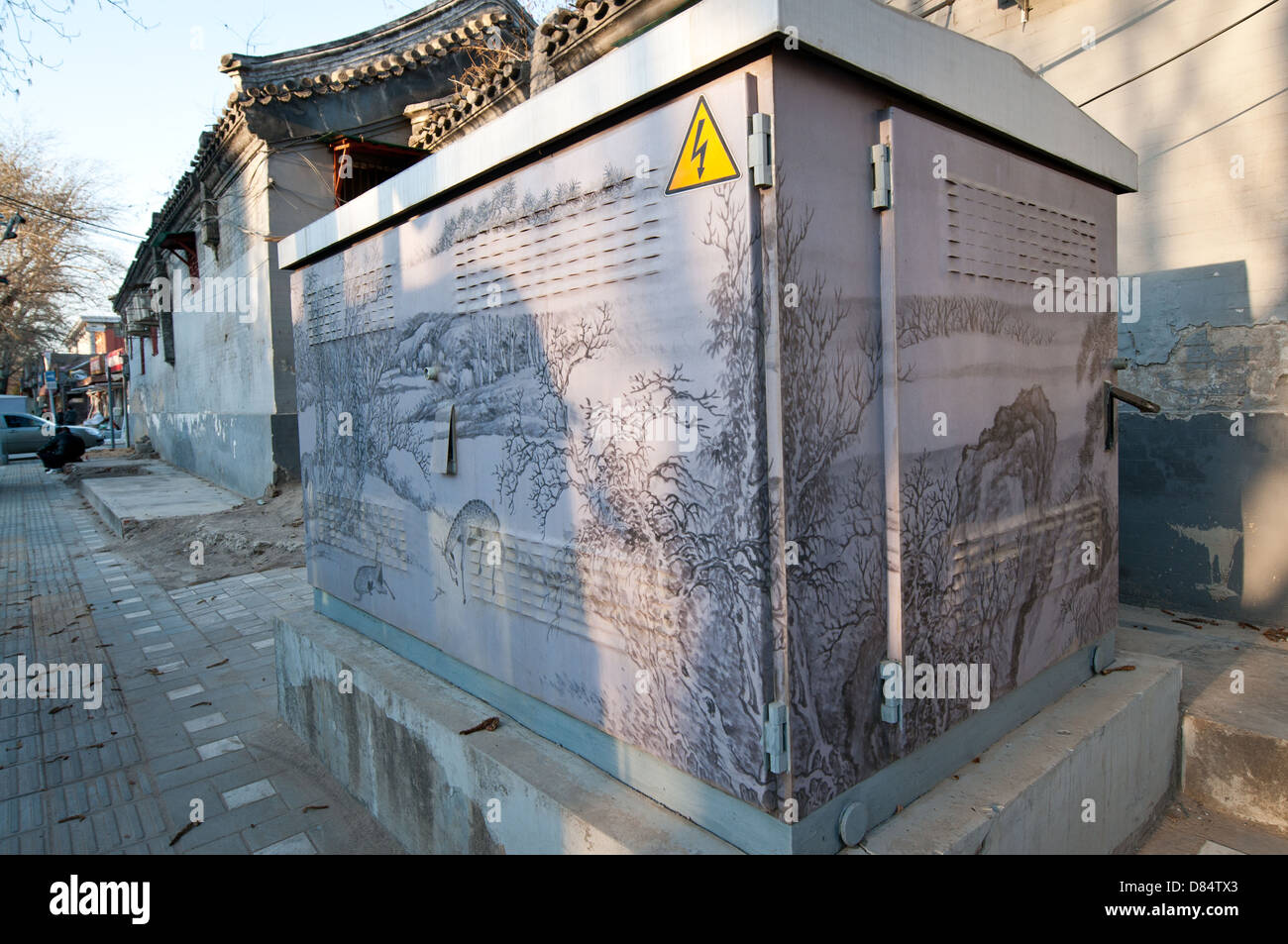 decorated power transformer box on street in Beijing, China Stock Photo