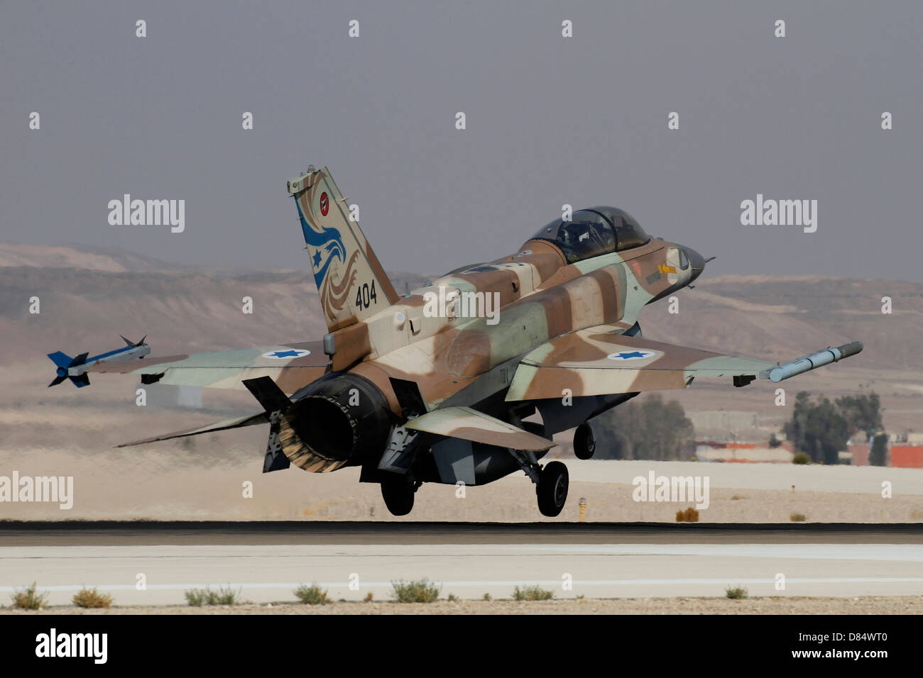 An F-16I Sufa of the Israeli Air Force landing at Ovda Air Force Base, Israel. Stock Photo