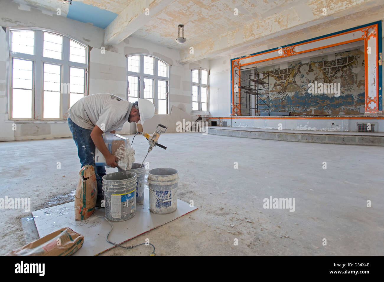 Workers renovate historic high school in Detroit Stock Photo