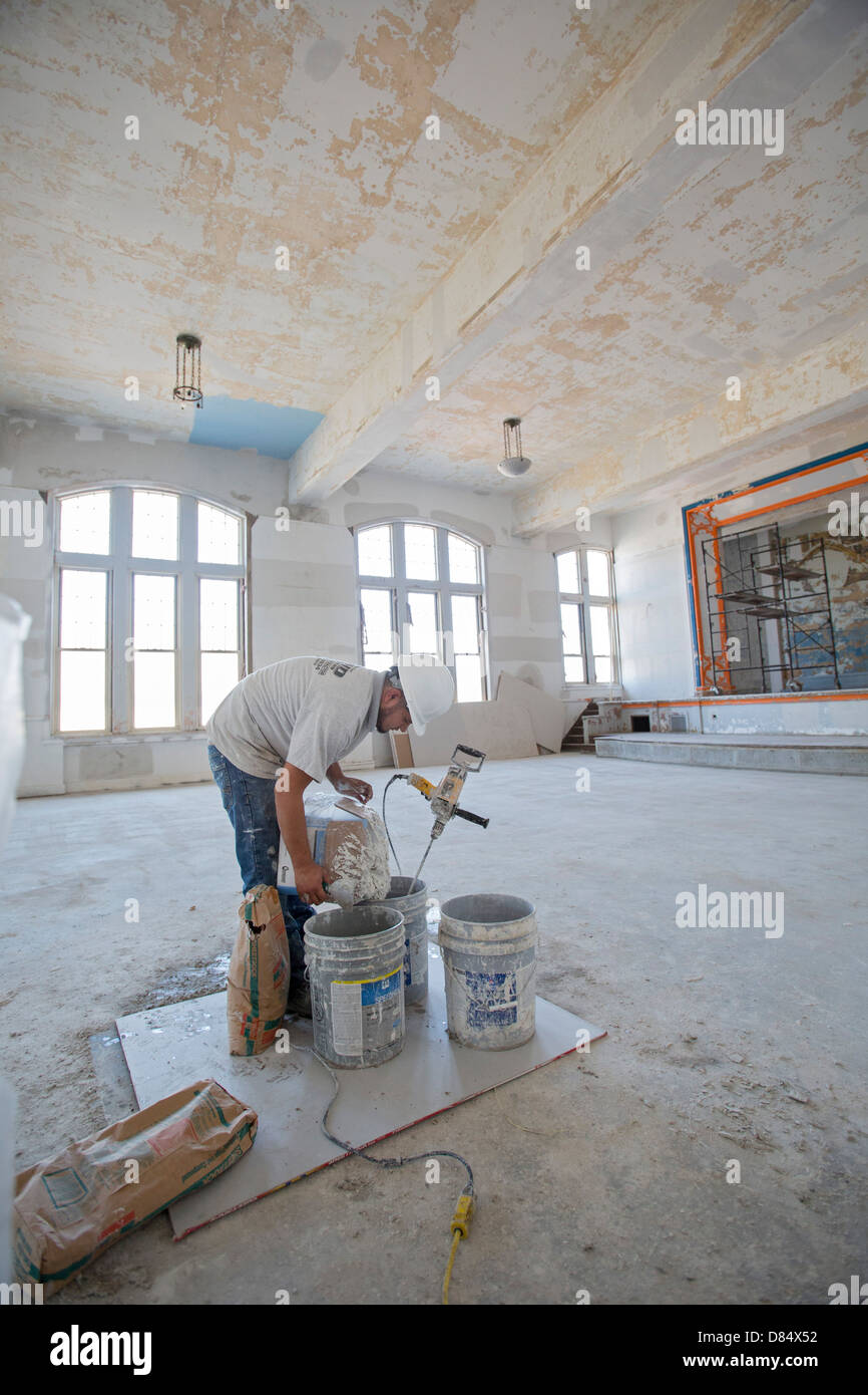 Workers renovate historic high school in Detroit Stock Photo