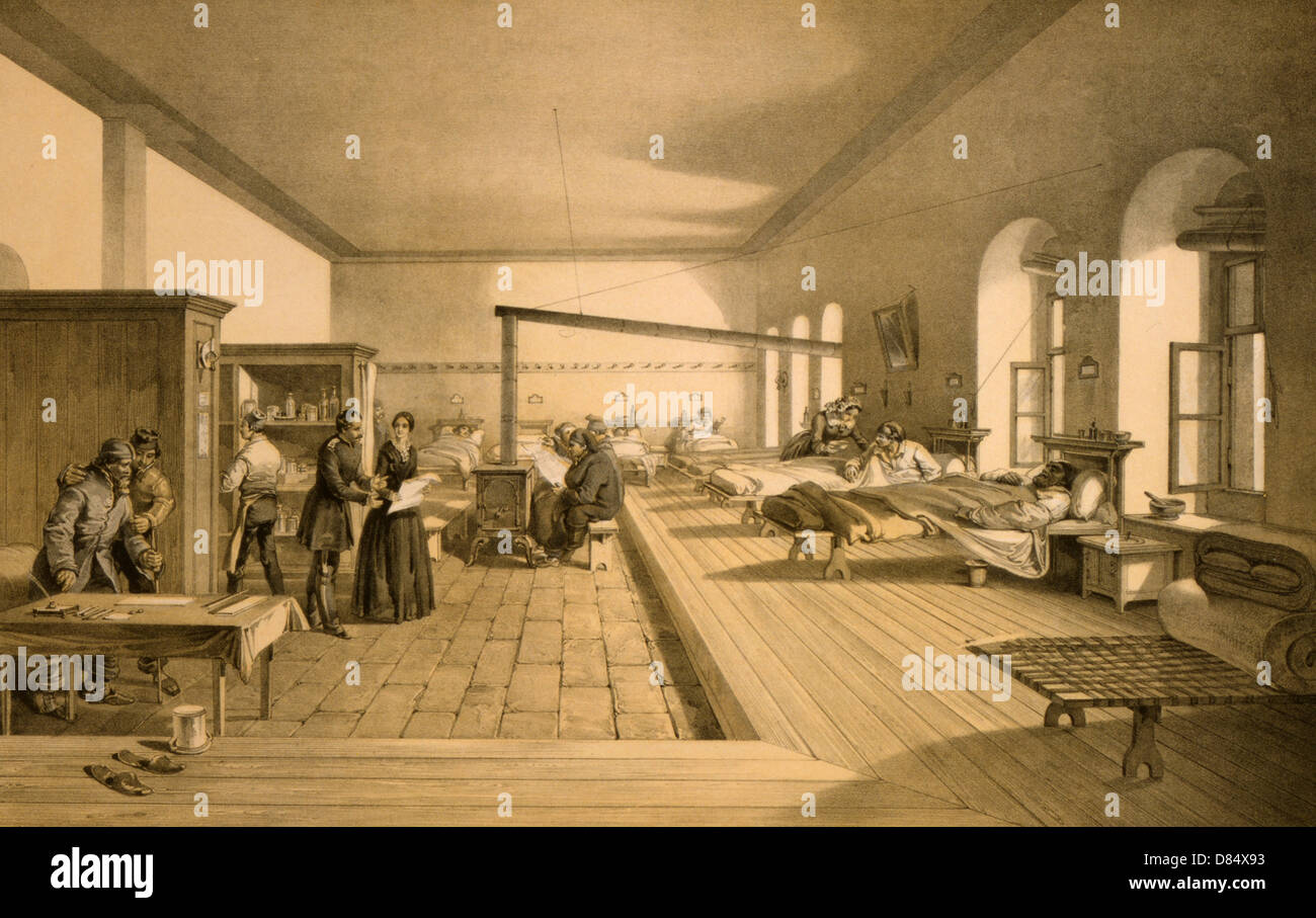 Hospital ward at Scutari during the Crimean War, after the arrival of Florence Nightingale. Stock Photo