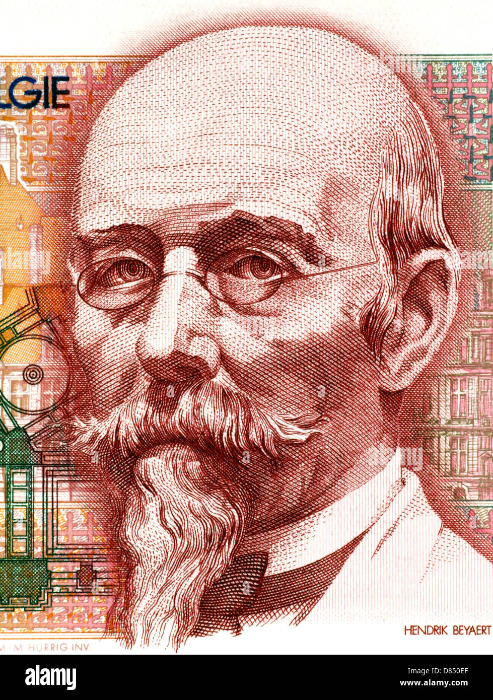 Hendrik Beyaert (1823-1894) on 100 Francs 1978 Banknote from Belgium. Stock Photo