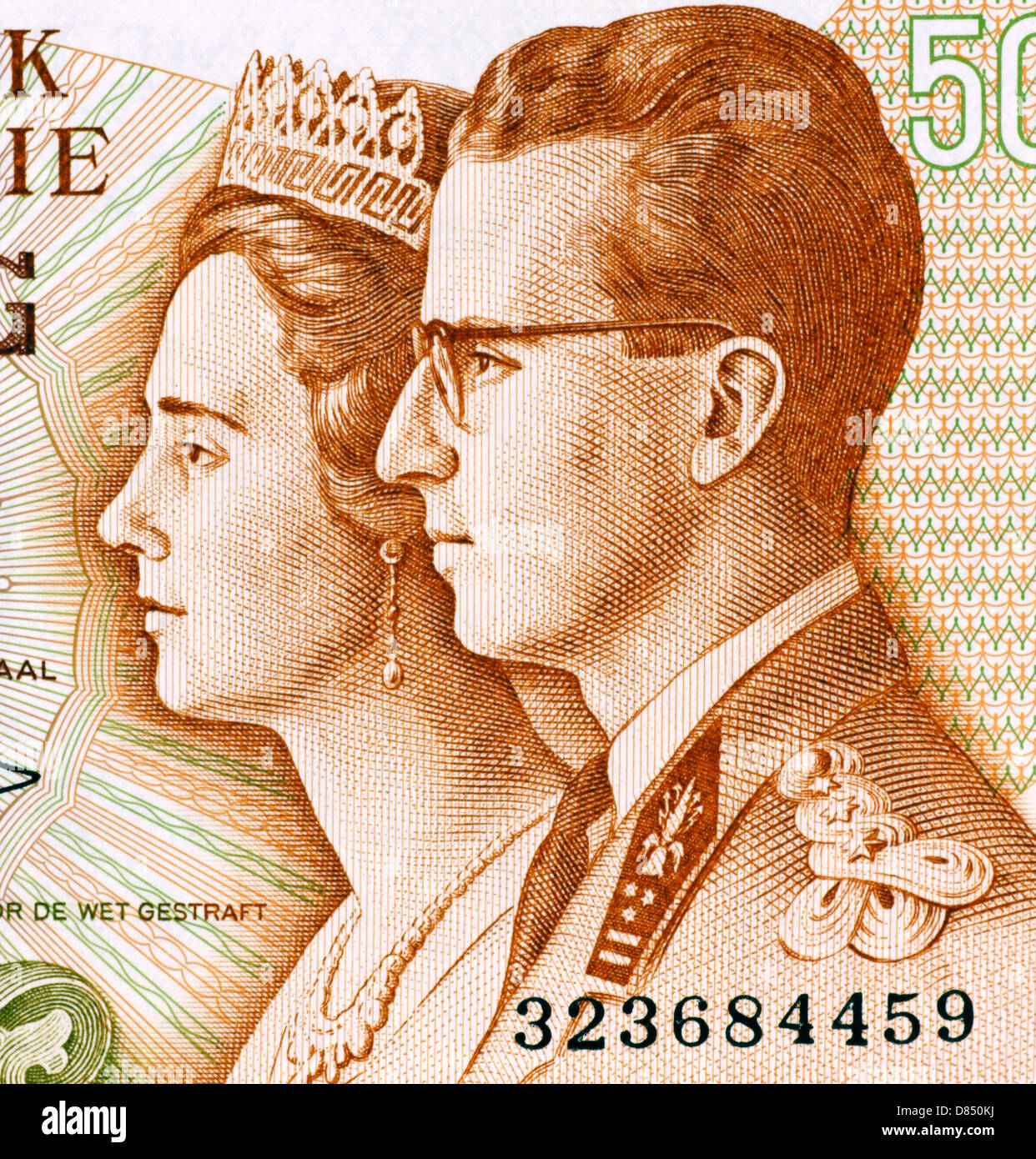 King Baudouin I and Queen Fabiola on 50 Francs 1966 Banknote from Belgium. Stock Photo