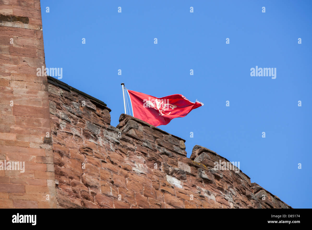 A flag depicting the ancient seal of the Borough of Tamworth flies above the castle. Stock Photo