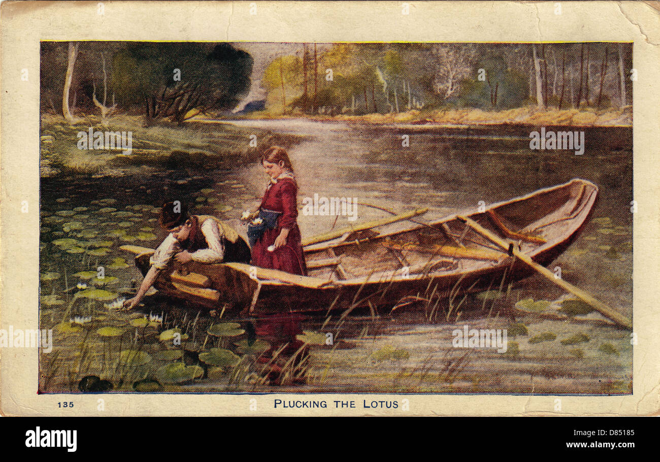 This aged vintage postcard is showing signs of wear, titled Plucking