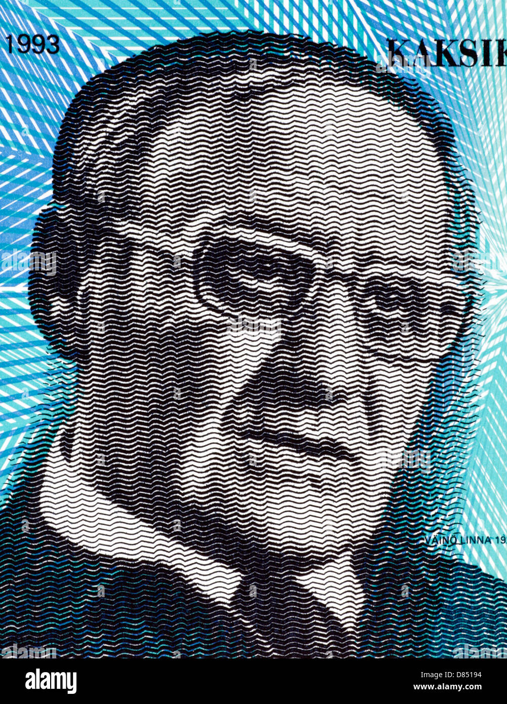 Vaino Linna (1920-1992) 20 Markkaa 1993 Banknote from Finland. One of the most influential Finnish authors of the 20th century. Stock Photo
