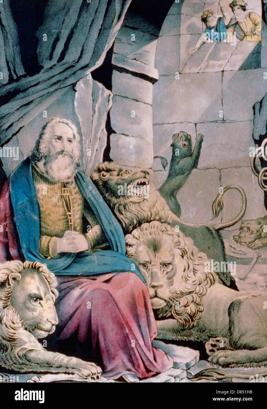 Daniel in the lions' den from the Old Testament in the Bible Stock Photo