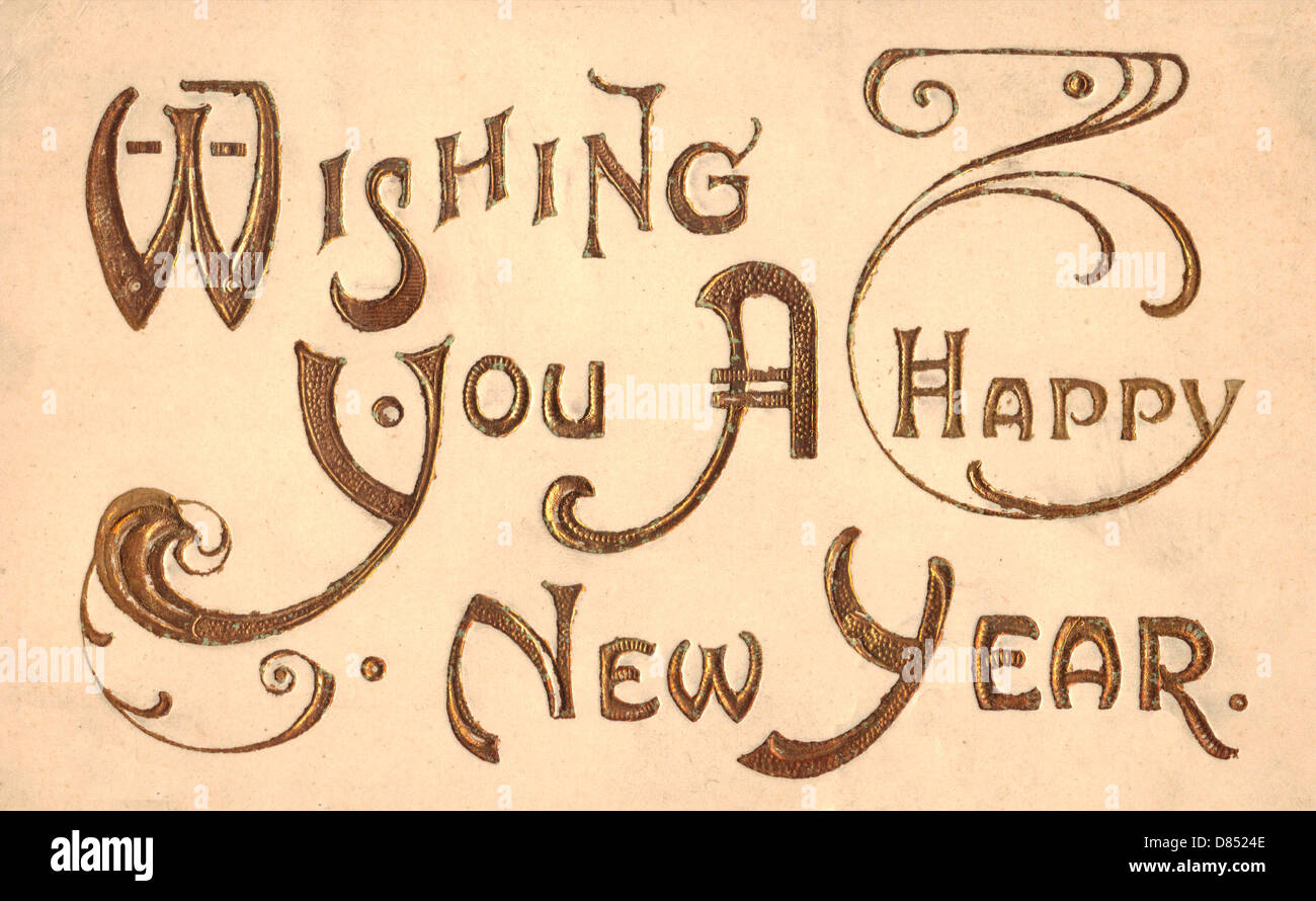 Wishing you a Happy New Year - vintage card Stock Photo