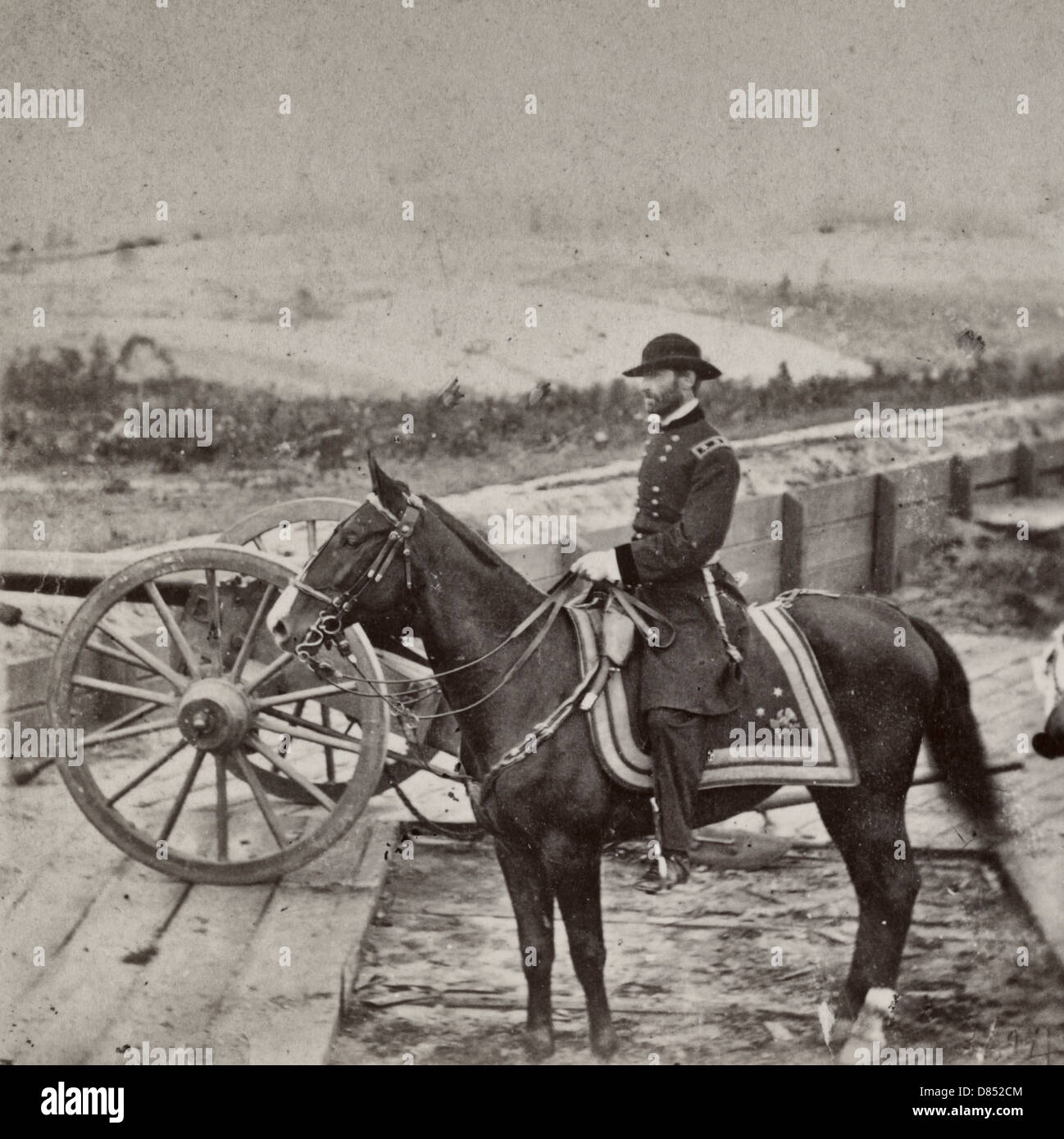 General William T. Sherman on horseback on the Union line near Atlanta in 1864. Stock Photo