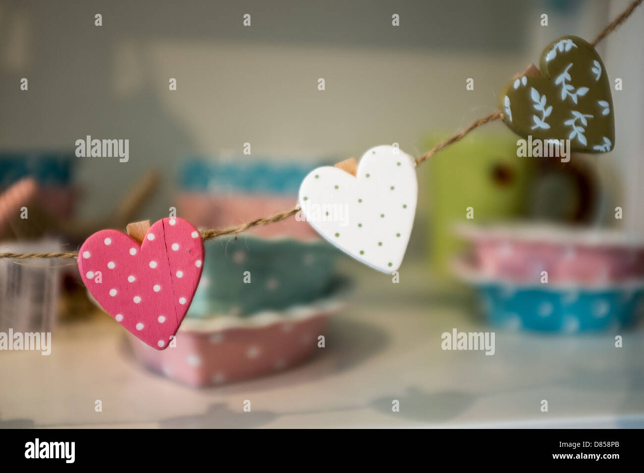 Colourful Wooden Hearts Display Stock Photo