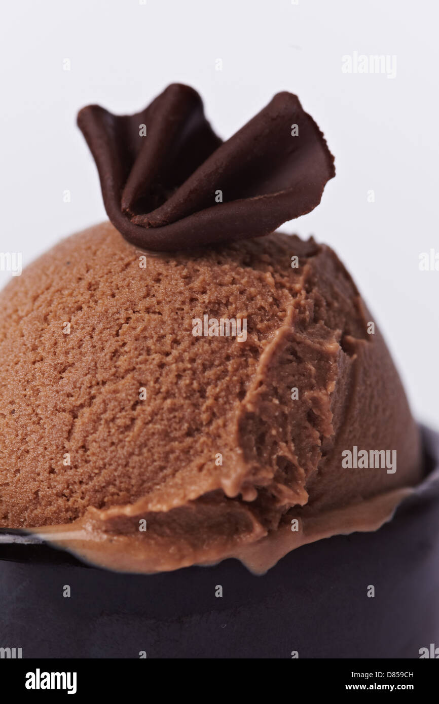 Scoop of homemade chocolate ice cream with chocolate decoration Stock Photo